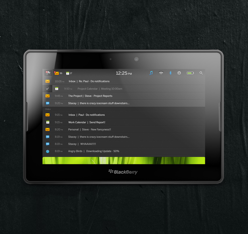 BlackBerry PlayBook Notifications Tray